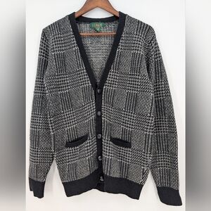 Vtg. J.Crew Outfitters Oarsman Lambswool Houndstooth Cardigan Preppy Grandpacore